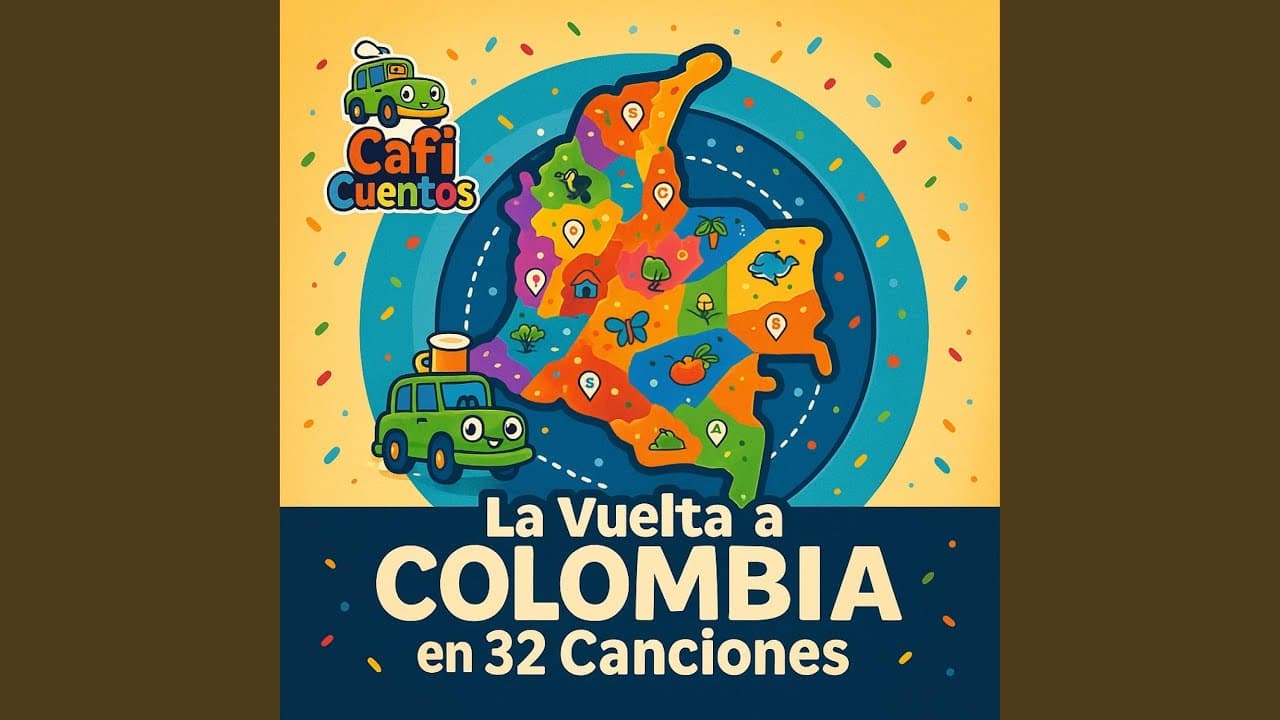 Carátula del álbum La Vuelta a Colombia en 32 Canciones de Caficuentos canciones