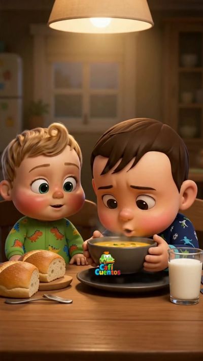 Aprende la rutina de la cena con nosotros! 🍲🍞🥛 | Hora de Cenar — ¡Juan y Miguel nos muestran los pasos para disfrutar de una deliciosa cena juntos! 🍲 ¡Sopa! / 🍞 ¡Pan! / 🥛 ¡Bebida! ¿A tu peque también le sale su bigote de leche cuando termina de cenar? Guarda este video para motivarlo a comer feliz y compartir momentos hermosos en la mesa familiar. ✨👶👦 #AprendeConmigo #EducacionInfantil #HoraDeCenar #AlimentacionInfantil #EstimulacionTemprana #BebesTiernos #VideosParaNinos #Maternidad #PixarStyle #TikTokNinos